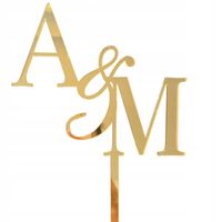 TOPPER PARY MŁODEJ INICJAŁY na tort ślubny KLASYCZNE ZŁOTY LUSTRZANY PLEXI