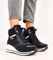 Czarne śniegowce sneakersy  ocieplane na koturnie Rolinda 39