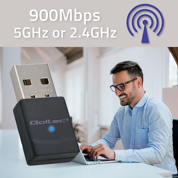 Qoltec Mini Adapter WiFi 6 AX 900Mbps USB Bluetooth 5.4 zdjęcie 2