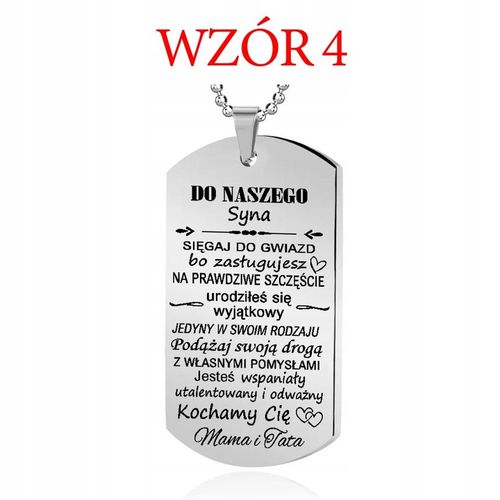 Nieśmiertelnik DLA SYNA z GRAWEREM męski prezent od Mamy Taty GRAWER GRATIS na Arena.pl