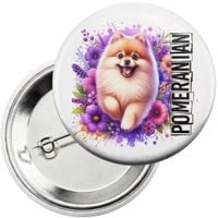 Przypinka z agrafką 59mm - PIES PSY PIESEK RASA POMERANIAN SZPIC
