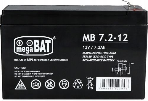 Akumulator VRLA MegaBat AGM 12V 7.2Ah MB 7.2-12 do alarmu na Arena.pl