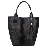 VERA PELLE torebka zamszowa shopper kroko z długimi rączkami V141 czarna