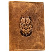 portfel męski ze skóry naturalnej z tłoczeniem w kształcie głowy psa