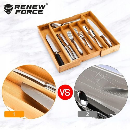 WKŁAD ORGANIZER DO SZUFLADY KUCHENNEJ NA SZTUĆCE BAMBUSOWY PREMIUM XXL 55cm na Arena.pl