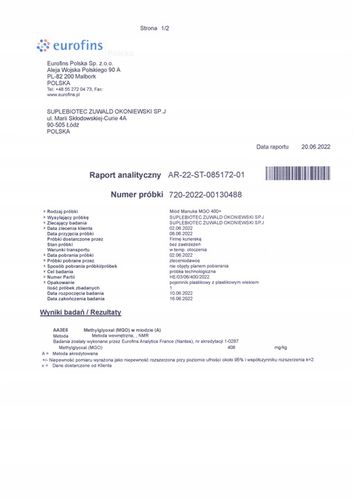 MIÓD MANUKA MGO 400+ 500 g HECADI na Arena.pl