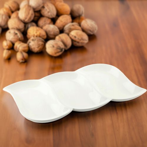 PÓŁMISEK PORCELANOWY TRÓJDZIELNY NA SOSY PRZEKĄSKI SŁODYCZE OWOCE 28X17CM na Arena.pl