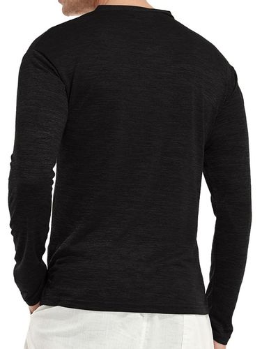 T-SHIRT MĘSKI V-NECK Z DŁUGIM RĘKAWEM Z GUZIKAMI CZARNY CASUAL SHEIN M na Arena.pl