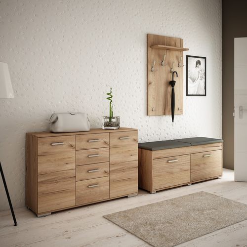 szafka na buty FALA 2 DĄB ZŁOTY/ SZARE z siedziskiem pojemna schowek na Arena.pl