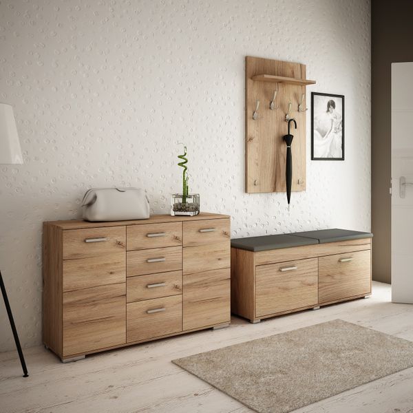 szafka na buty FALA 2 DĄB ZŁOTY/ SZARE z siedziskiem pojemna schowek