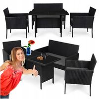 KOMPLET MEBLI OGRODOWYCH Z TECHNORATTANU ZESTAW ŁAWKA STOLIK KRZESŁA CZARNY