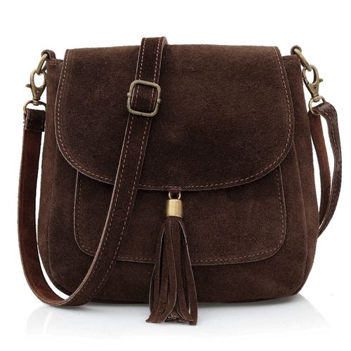 VERA PELLE torebka damska zamszowa listonoszka z klapą V449 c.brązowa na Arena.pl