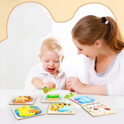 UKŁADANKA DREWNIANA KLOCKI PUZZLE ZWIERZĄTKA MONTESSORI 6SZT na Arena.pl