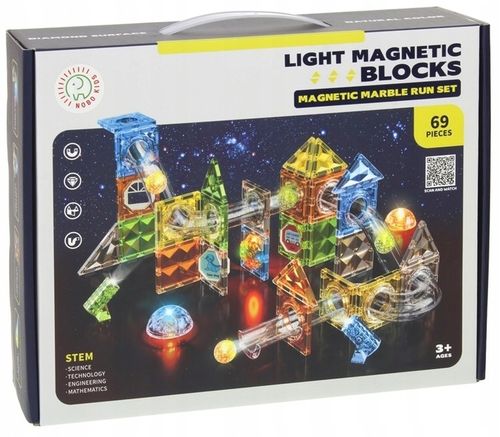 Klocki Magnetyczne Konstrukcyjne Świecące Tor Kulkowy Kulodrom Panele 69 el na Arena.pl