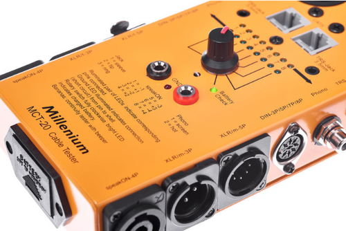 Tester kabli XLR DMX Speakon DIN Jack RCA RJ45 Millenium MCT-20 na baterie na Arena.pl