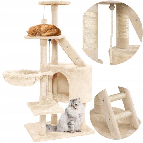 DRAPAK DLA KOTA WIEŻA LEGOWISKO DOMEK Z ZABAWKAMI BEŻOWY DUŻY XXL 120 cm na Arena.pl