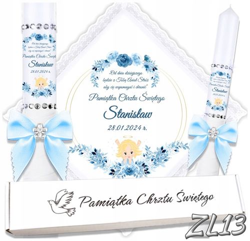 Biała szatka i świeca do chrztu ECO imię i data BOHO gromnica pudełko na Arena.pl