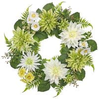 Wianek na drzwi dekoracyjny sztuczne kwiaty dalii biały duży 60 cm