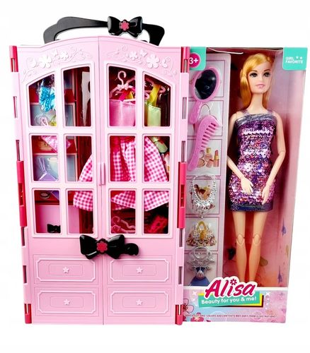 Szafa dla Lalek Garderoba dla Lalek Domek dla Lalek Akcesoria Lalka Różowa na Arena.pl