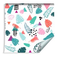 Tapeta Dla Dzieci - Liście Tropikalne Trójkąty i Kropki