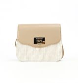 Monnari - beżowa torebka kuferek len brązowa klapka BAG2940