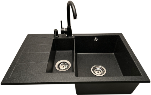 Zlewozmywak 1,5 komorowy z ociekaczem MILOS grafit z lewym ociekaczem + bateria NOON + dozownik na Arena.pl