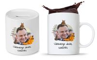 Zestaw Andrzej Duda Pis Prezent Kubek + Skarbonka Z Nadrukiem Ze Zdjęciem