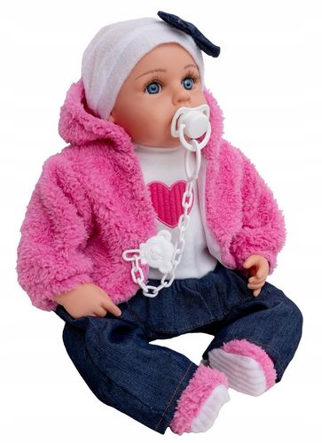 DUŻA LALKA BOBAS 45 cm mówi śpiewa po PL + SMOCZEK + BUTELKI + PAMPERSY na Arena.pl