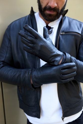 Rękawiczki skórzane męskie klasyczne DOTYKOWE z polarkiem miś na Arena.pl