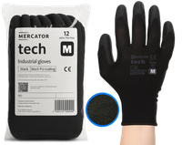 rękawice robocze mercator tech black+black pu - m - 12 par