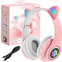 SŁUCHAWKI BEZPRZEWODOWE DLA DZIECI KOCIE USZY RGB RÓŻOWE DLA DZIEWCZYNKI