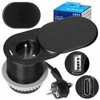 Gniazdo Wpuszczane Chowane w Blat USB + USB-C Przesuwana Pokrywa Kabel 1,9m