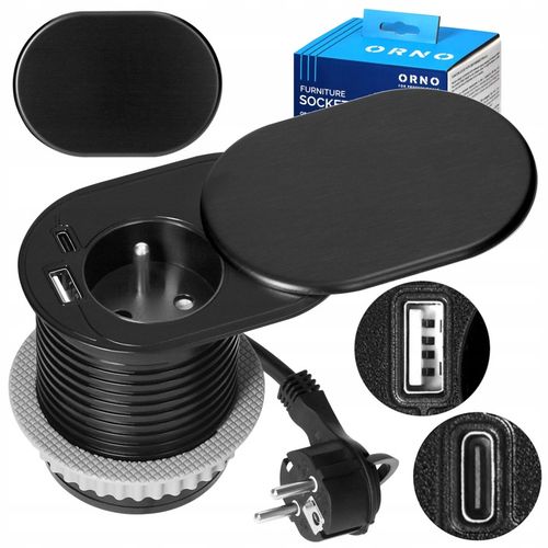 Gniazdo Wpuszczane Chowane w Blat USB + USB-C Przesuwana Pokrywa Kabel 1,9m na Arena.pl