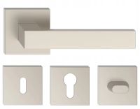 KLAMKA DRZWIOWA QUBIK NIKIEL VELVET KOMPLET ROZET