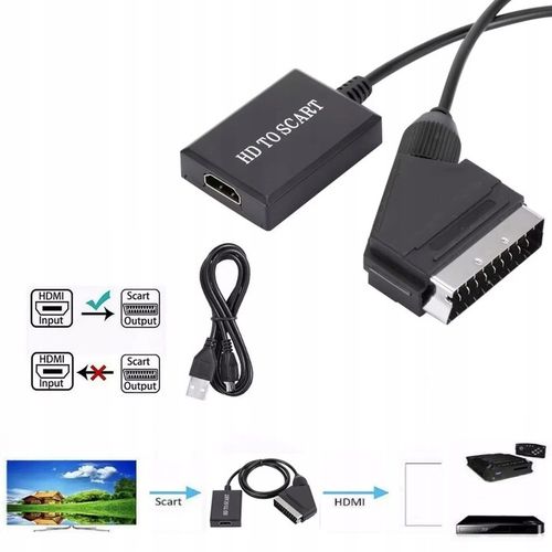 Kabel adapter konwerter z HDMI do Euro / Scart 1080p przejściówka TV na Arena.pl