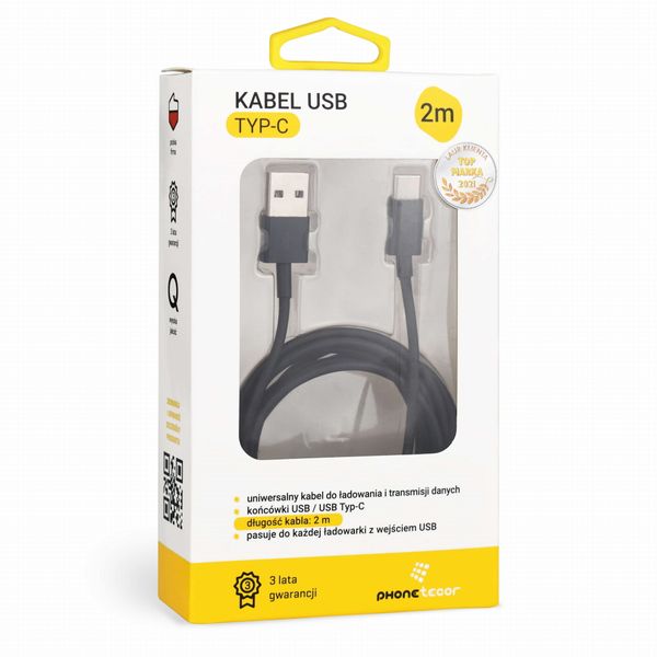 Kabel USB Typ-C 2m (do ładowania / transmisji danych) zdjęcie 2