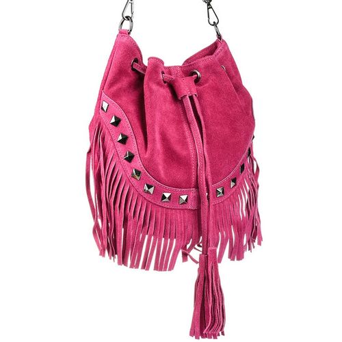 VERA PELLE torebka zamszowa listonoszka boho z ćwiekami V418 fuksja na Arena.pl