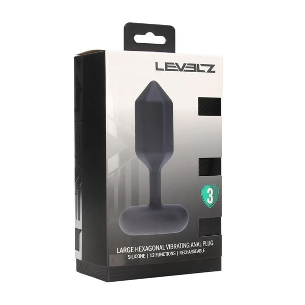 Hexagonal Vibrating Silicone Anal Plug - L - Black zdjęcie 2