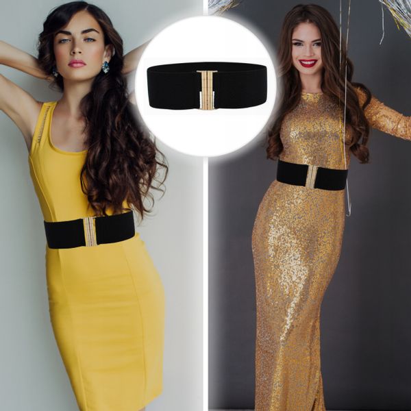 Pasek Damski Elastyczny Czarny Szeroki Sukienki Guma Talia Prosty zdjęcie 8