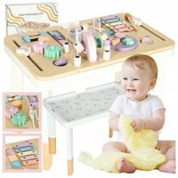 TABLICA MANIPULACYJNA SENSORYCZNA MONTESSORI STOLIK DREWNIANY KREATYWNY 2W1