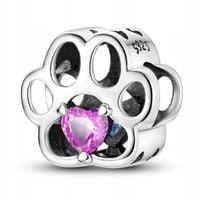 Zawieszka SREBRO 925 Charms Koralik Łapka Psa Różowa i Niebieska Cyrkonia