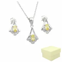 Komplet Biżuterii Srebrnej 925 Zestaw Kolczyki i Naszyjnik Wieczorowy Żółty