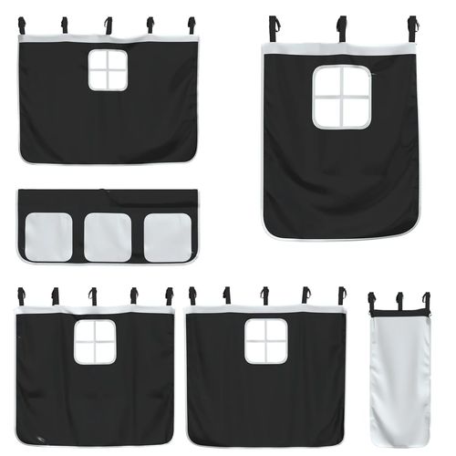 Łóżko piętrowe z zasłonkami, biało-czarne, 80x200 cm, sosnowe na Arena.pl