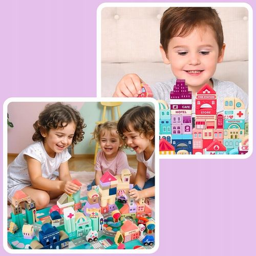 ZESTAW Klocki drewniane Miasto Auta Zestaw Puzzle Mata 115 Klocków EDU na Arena.pl