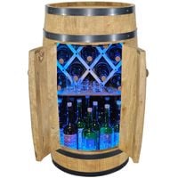 Szafka barowa beczka drewniana minibar z drzwiczkami jasny dąb LED RGB