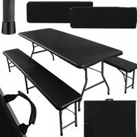 Stół Rozkładany + 2 Ławki Zestaw Cateringowy 180 cm Składany W Walizkę XXL