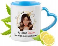 Dla Amelii Kubek Błękitny Z Uszkiem W Kształcie Serca Na Prezent Na Kawę