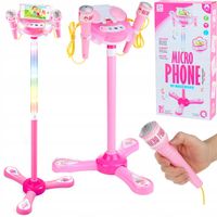 ZESTAW KARAOKE DLA DZIECI ODTWARZACZ MP3 MIKROFON STATYW NA PREZENT RÓŻOWY