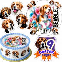 ZESTAW OPŁATEK NA TORT 20CM + 16 POSTACI - PSY Beagle + IMIĘ 15CM 18CM