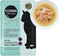 COSMA Soup Zupa Pierś Kurczaka Łosoś Marchew przysmak kota mokra karma 40g